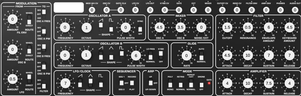 Behringer Prio-1 Patching schema Harmony sound