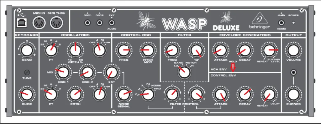 Behringer Wasp Patching schema Fly on Windscreen sound