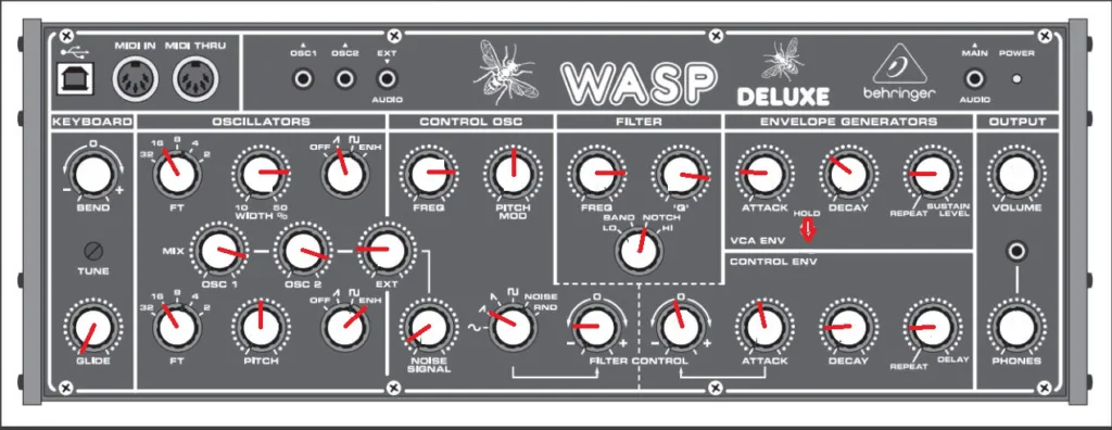 Behringer WASP Patching schema Lashing Bass sound